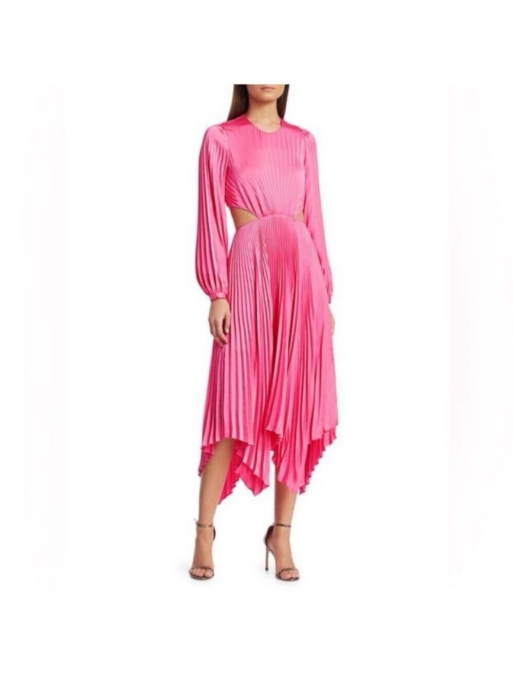 A.L.C. Naples Pink Long Sleeve Pleated Cutout Midi Dress 6